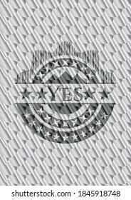 Yes silver shiny badge. Scales pattern. Vector Illustration. Detailed. 