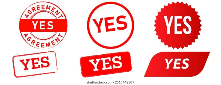 Yes stamp red badge agreement decision right approved agree allowed acceptance confirmation vote sign symbol design set collection