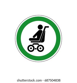  Yes strollers or pushchair. VECTOR. The icon with a green contour on a white background. For any use.