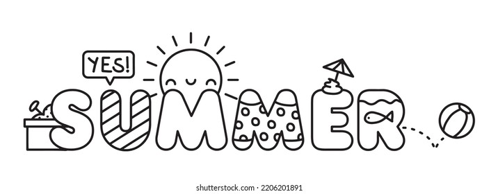 Sí, letra de verano, ilustración vectorial