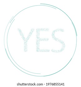 The yes symbol filled with teal dots. Pointillism style. Vector illustration on white background