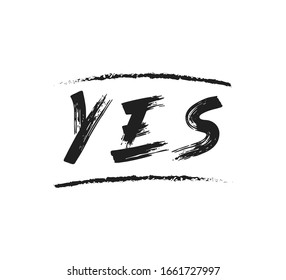 sí, texto palabra mano carta dibujada. Caligrafía moderna del pincel Ilustración vectorial