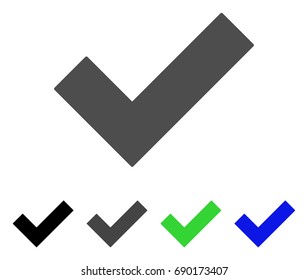 Yes Tick flat vector illustration. Colored yes tick, gray, black, blue, green icon versions. Flat icon style for application design.