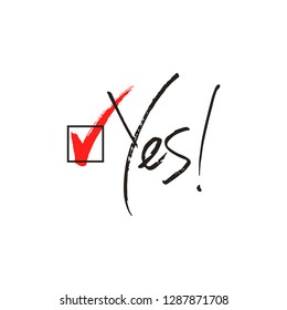 Yes and ticked box choice handwritten text, choice, vote, vector illustration