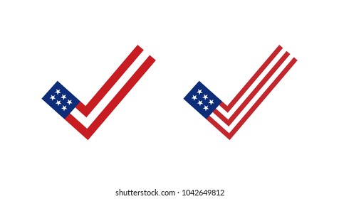 Yes USA sign. Graphical representation of ' Yes we can ' phrase. Two check mark styled as United States Flag. USA elections, voting and approval symbol.