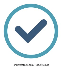 Yes vector icon. This rounded flat symbol is drawn with cyan and blue colors on a white background.