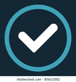 Yes vector icon. This rounded flat symbol is drawn with blue and white colors on a dark blue background.