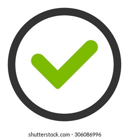 Yes vector icon. This rounded flat symbol is drawn with eco green and gray colors on a white background.