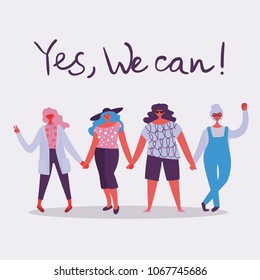 Yes, we can do it. Feminine concept and woman empowerment design for banners