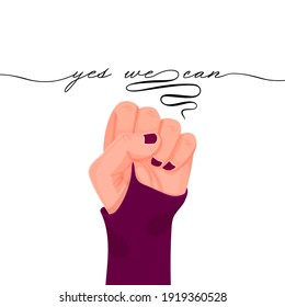 Yes we can female hand raised up in a fist.