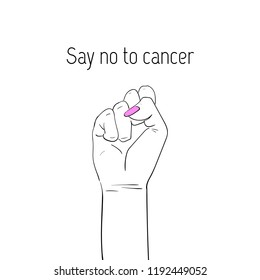 Yes We can. Fight like a girl. Breast Cancer Awareness Month symbol. Vector illustration with female raised hand and pink ribbon isolated. International health campaign for woman in October