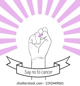 Yes We can. Fight like a girl. Breast Cancer Awareness Month symbol. Vector illustration with female raised hand and pink ribbon isolated. International health campaign for woman in October