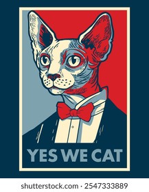 YES WE CAT VINTAGE CARTOON ILLUSTRATION
