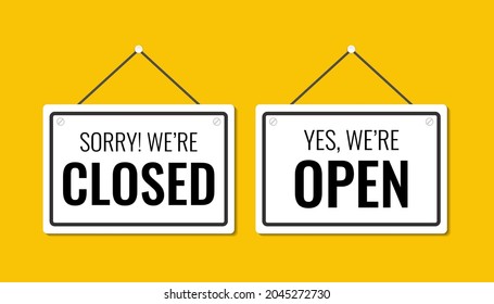 yes we're open or closed in signboard with a rope, set of door sign icons