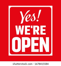 Yes We're Open Sign. Letter Board Isolated On Red Background