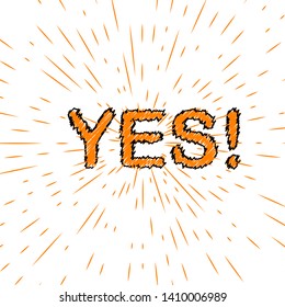 Yes word pop art retro illustration. Isolated image on white background. Comic book style imitation.
