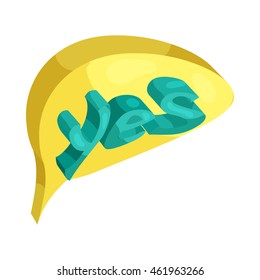 Yes word in a speech bubble icon in cartoon style on a white background