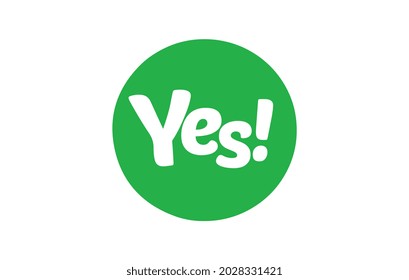 Yes word text on talk shape. Vector illustration on white background. Design element for badge, sticker, mark, symbol, icon and card chat. Green color