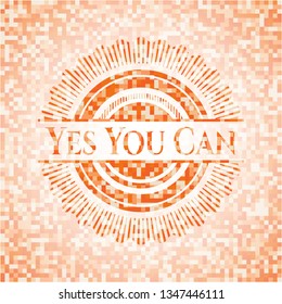 Yes You Can abstract emblem, orange mosaic background