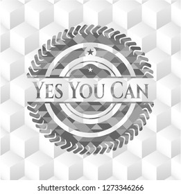 Yes You Can grey emblem with geometric cube white background