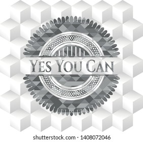 Yes You Can grey emblem. Vintage with geometric cube white background