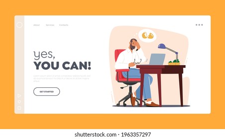 Yes, You Can Landing Page Template. Man Loser Deleted Important Information from Computer by Mistake, Stupidity. Male Character with Broken Eggs Bubble Sit at Workplace. Cartoon Vector Illustration