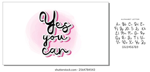 YES YOU CAN LETTERING. VECTOR MOTIVATIONAL HAND LETTERING TYPOGRAPHY