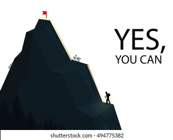 Yes, you can. Mountain. Vector.Motivation poster with mountain landscape nature vector illustration. Vector 10 eps.