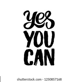 YES YOU CAN poste.Hand drawn text. Vector 