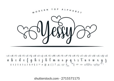 Jessy Schriftart und Alphabet Satz von Vektor-Kalligrafie Buchstaben a b c d Skript Schriftart einzelne Buchstaben
