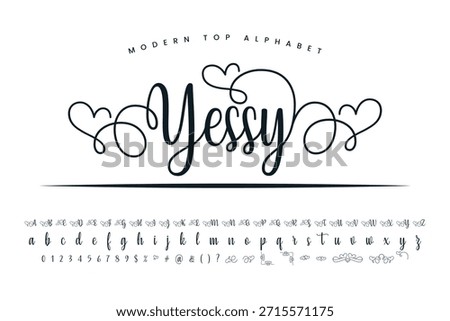 Yessy font and alphabet set of vector calligraphy letter a b c d script font isolated letters