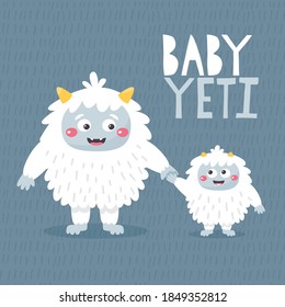 Yeti with baby cartoon characters 