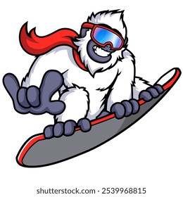 yeti urso jogando snowboard mascote cartoon