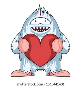 Yeti, bigfoot in love, vector illustration isolated on white background