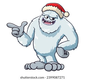 yeti Bigfoot wearing a christmas hat cartoon mascot illustration character vector clip art