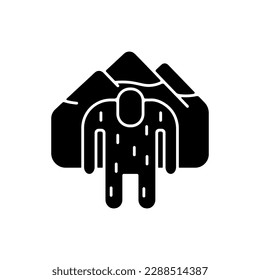 Yeti black glyph icon. Mysterious ape-like creature. Nepali folklore. Abominable snowman living in Himalayan mountains. Hairy creature. Silhouette symbol on white space. Vector isolated illustration