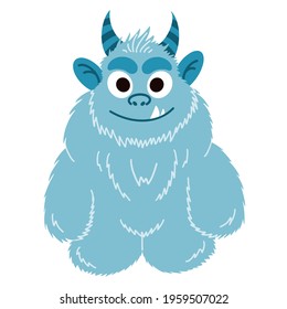 Yeti cartoon character. Vector image of a blue monster isolated on white background. Cute funny bigfoot, blue icon