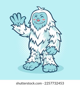 Yeti cartoon waving his hand