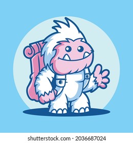 Yeti cartoon wearing backpack vector illustration, Cute Cartoon Yeti.