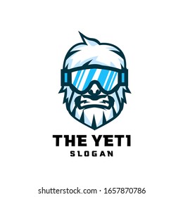 yeti character logo icon design cartoon with snow sunglasses sport glass