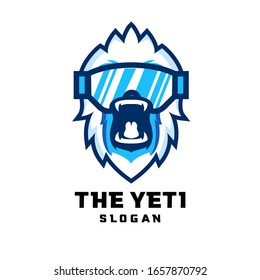 yeti character logo icon design cartoon with snow sunglasses sport glass