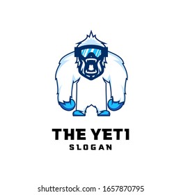 yeti character logo icon design cartoon with snow sunglasses sport glass