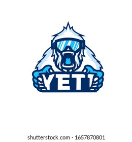 yeti character logo icon design cartoon with snow sunglasses sport glass