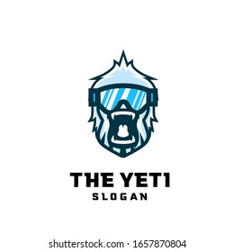 yeti character logo icon design cartoon with snow sunglasses sport glass