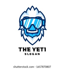 yeti character logo icon design cartoon with snow sunglasses sport glass