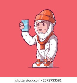 A Yeti character taking a selfie vector illustration. Tech, sharing design concept.