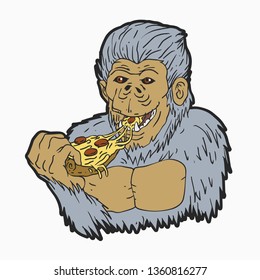 Yeti eating pizza - Vector illustration