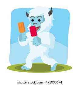 yeti eating popsicle colorful