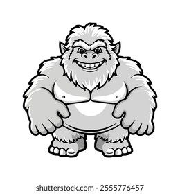 Yeti Flat Vector Illustration, Snowman Creature, Shaggy Fur, Friendly Expression