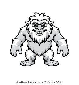 Yeti Flat Vector Illustration, Snowman Creature, Shaggy Fur, Friendly Expression